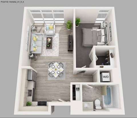 Floor plan for 1 bed, 1 bath, 768 sqft
